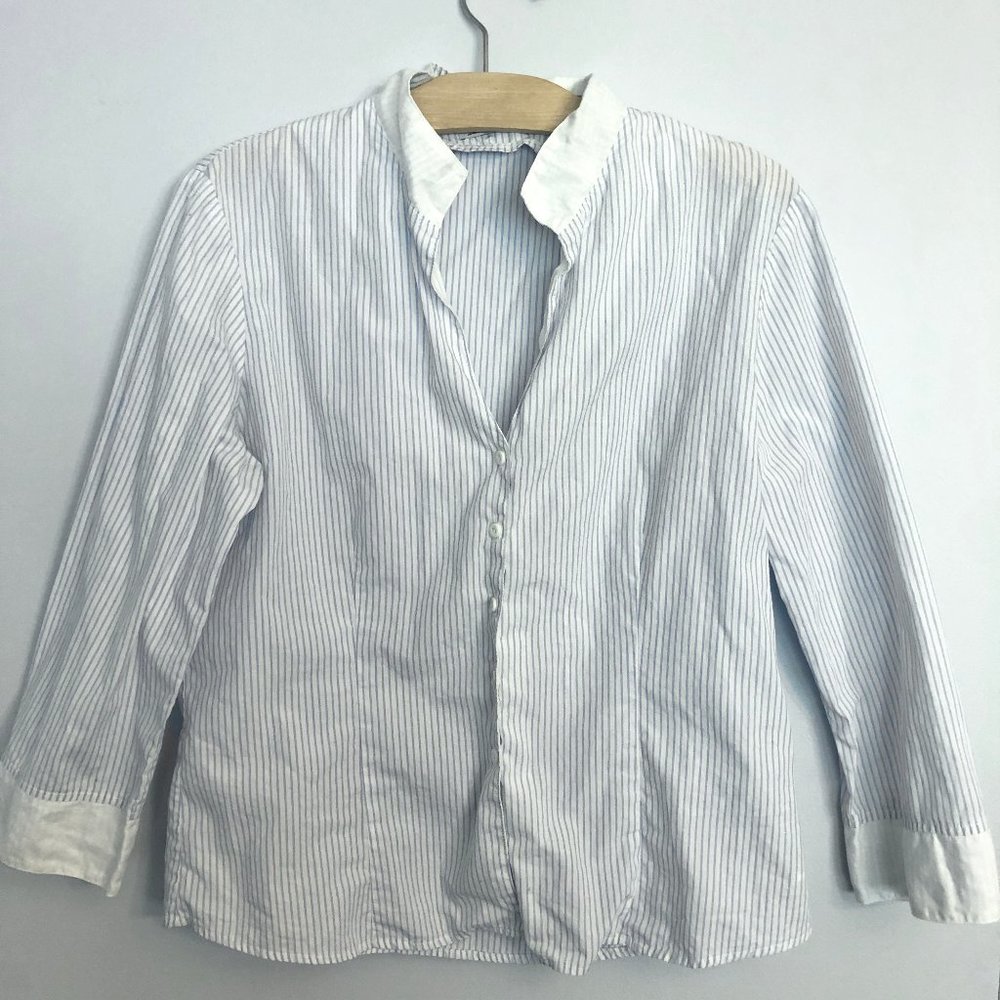 Sao Pinstripe Buttondown Shirt with Linen Detail